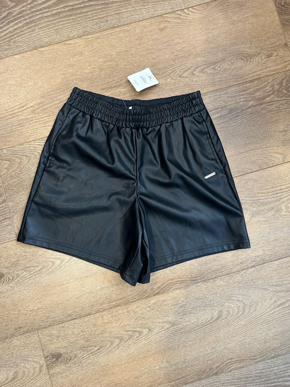 CLEARANCE Fabletics Black Faux-Leather Elastic Waist Shorts S